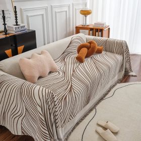 Sofa Cover With Long Chair Home Decoration Tassel Blanket (Option: Line Coffee-180x260cm)