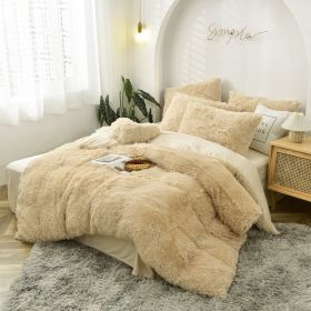 Mink Velvet Four Piece Set Long Plush Crystal Velvet Duvet Cover (Option: Khaki-2.0m flat sheet)