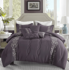 Bristol 7 Piece Bedding Comforter Set (Color: Mauve, size: 92x92/Queen)