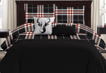 Bradford 4 Piece Bedding Twin Comforter Set (Color: black, size: 68x92/Twin)