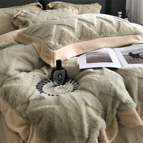 A Four Piece Set Of Rabbit Hair And Milk Velvet Duvet Cover On A Baby Plush Bed (Option: Grey green-1.8M fitted sheet)