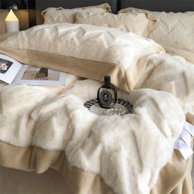 A Four Piece Set Of Rabbit Hair And Milk Velvet Duvet Cover On A Baby Plush Bed (Option: White-1.8M fitted sheet)