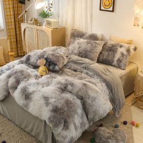 Mink Velvet Four Piece Set Long Plush Crystal Velvet Duvet Cover (Option: Dependence and love-1.8x2m fitted sheet)