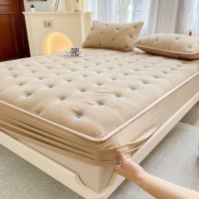 Embroidered Cotton Soybean One-piece Fiber All-inclusive Protection Mattress Cover (Option: Khaki-120 × 200)
