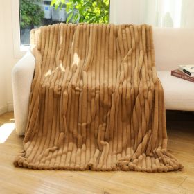 Striped Jacquard Rabbit Fur Blanket (Option: Khaki-100x150cm)