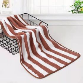 Coral Fleece Wide Striped Edge Soft Absorbent Thickening Lint-free Face Washing At Home Towels (Option: Brown-Edging 75 X35cm)