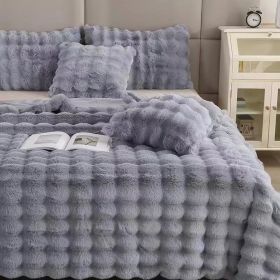 Polyester Carpet Rabbit Bubble Velvet Thickened Nap Blanket Quilt (Option: Light Grey-120X200cm)