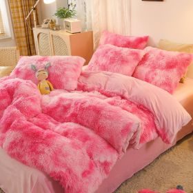 Mink Velvet Four Piece Set Long Plush Crystal Velvet Duvet Cover (Option: Beautiful red lady-2.0x2.2m fitted sheet)