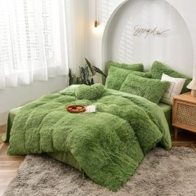Mink Velvet Four Piece Set Long Plush Crystal Velvet Duvet Cover (Option: Avocado green-2.0x2.2m fitted sheet)