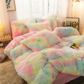 Mink Velvet Four Piece Set Long Plush Crystal Velvet Duvet Cover (Option: Sunset-2.0x2.2m fitted sheet)