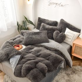 Mink Velvet Four Piece Set Long Plush Crystal Velvet Duvet Cover (Option: Grey-2.0x2.2m fitted sheet)