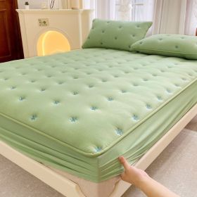 Embroidered Cotton Soybean One-piece Fiber All-inclusive Protection Mattress Cover (Option: Green-150 × 200cm)