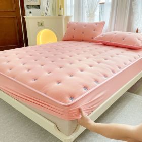 Embroidered Cotton Soybean One-piece Fiber All-inclusive Protection Mattress Cover (Option: Pink-150 × 200cm)