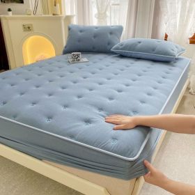 Embroidered Cotton Soybean One-piece Fiber All-inclusive Protection Mattress Cover (Option: Blue And Gray-180 × 200cm)