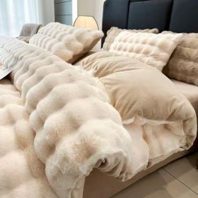 Plush Four-piece Set Milk Fiber Thickened Thermal Coral Fleece (Option: White Plus Coffee-200cm Bed Sheet Four Piece Set)