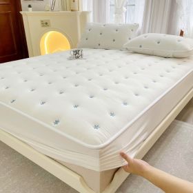 Embroidered Cotton Soybean One-piece Fiber All-inclusive Protection Mattress Cover (Option: White-180 × 200cm)