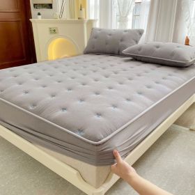 Embroidered Cotton Soybean One-piece Fiber All-inclusive Protection Mattress Cover (Option: Light Gray-180 × 200cm)
